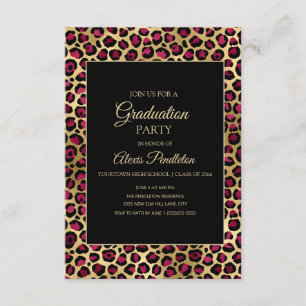 Lila Gold Schwarz Leopard Gepard Abschlussfeier Einladung
