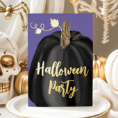 Lila Gold Script Pumpkin-Halloween-Party Folieneinladung