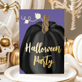 Lila Gold Script Pumpkin-Halloween-Party Folieneinladung