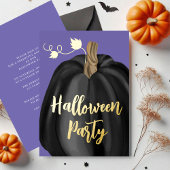 Lila Gold Script Pumpkin-Halloween-Party Folieneinladung
