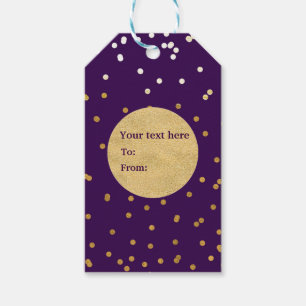 Lila & Gold Shiny Confetti Dots Chic Modern Geschenkanhänger