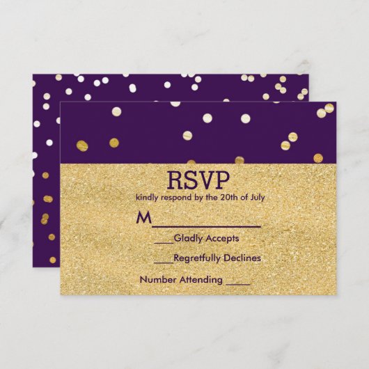 Lila & Gold Shiny Confetti Dots Chic Modern UAWG RSVP Karte (Vorne/Hinten)