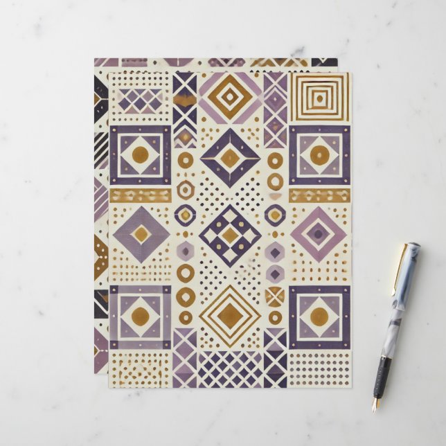 Lila & Gold-Skandinavien Geometrie-Scrapbook (Vorderseite/Rückseite Beispiel)