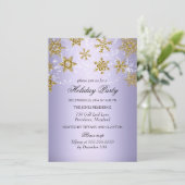 Lila & Gold Snowflakes Weihnachtsfeier Einladung (Stehend Vorderseite)