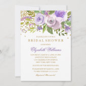 Lila Gold Sparkle Blumenladen Brautparty Einladung (Vorderseite)
