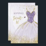 Lila Gold Sparkle Dress Sweet 16 Geburtstag Einladung<br><div class="desc">Lila Gold Glitzer Sparkle Dress Sweet 16 Geburtstag Einladung</div>