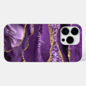 Lila Gold Sparkle Marble Ihr Name iPhone Fall Hülle (Rückseite (Horizontal))