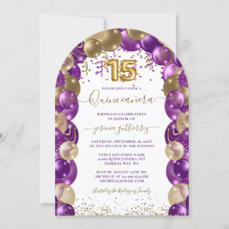Lila Gold Sparkle Quinceañera Einladung