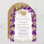 Lila Gold Sparkle Quinceañera Einladung (Vorne/Hinten)
