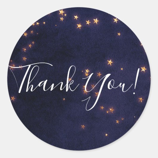 Lila & Gold Stars Celestial Sky Gastgeschenk Runder Aufkleber (Vorderseite)