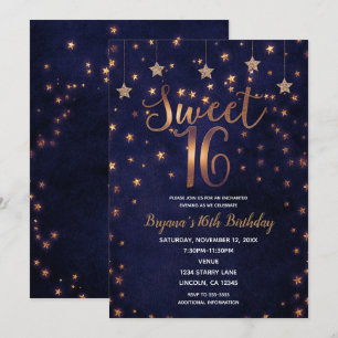 Lila & Gold Stars Celestial Sky Sweet 16 Party Einladung