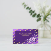 Lila Gold Stripes Floral Event Plane Visitenkarte (Stehend Vorderseite)