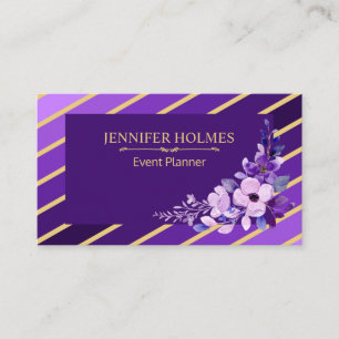 Lila Gold Stripes Floral Event Plane Visitenkarte