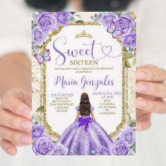 Lila Gold Sweet 16. Geburtstags Princess Party Einladung
