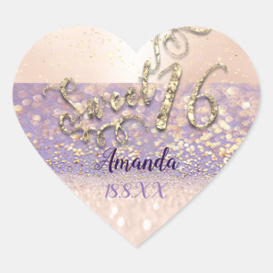 Lila Gold Sweet 16. White Heart Glitzer Park Herz-Aufkleber