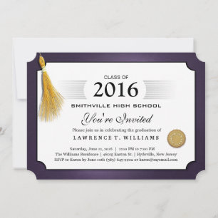 Lila & Gold Tassel Diploma Abschluss Einladung