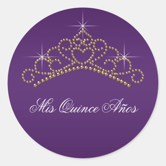 Lila Gold Tiara Sweet 15 16 Quinceana-Label Runder Aufkleber (Vorderseite)
