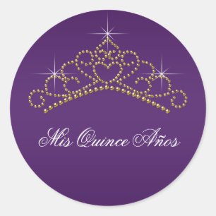 Lila Gold-Tiara Sweet 15 16 Quinceanera Etikett Runder Aufkleber