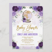 Lila Gold Travel Baby Dusche Abenteuer Einladung (Vorne/Hinten)