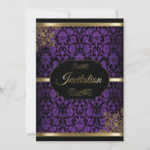 Lila, Gold- und Black-Damask-Party Einladungen (Vorderseite)