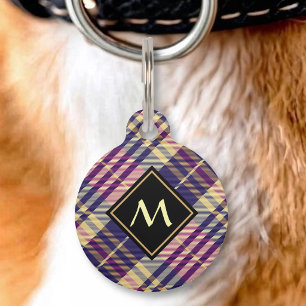 Lila, Gold und Blau Tartan Haustiermarke