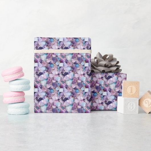 Lila, Gold und Blauer Edelstein Geschenkpapier (Babyparty)