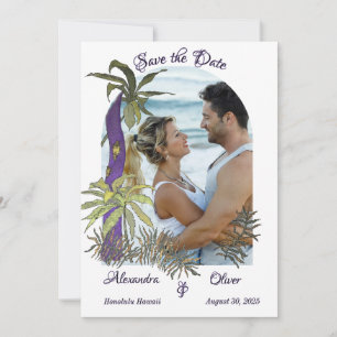 Lila Gold- und Grün-Regenwald-Watercolor-Hochzeit  Save The Date