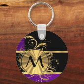 Lila Gold und schwarze Monogramm Schlüsselanhänger (Vorderseite)