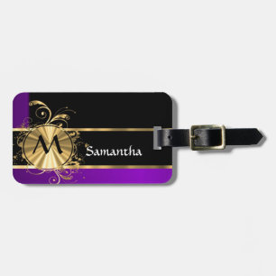 Lila Gold und schwarzes Monogramm Gepäckanhänger