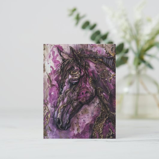 Lila Gold und Schwarzes Pferd Postkarte (Stehend Vorderseite)