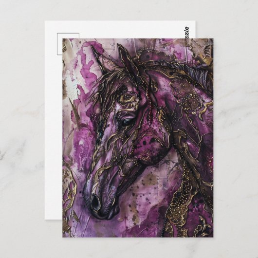Lila Gold und Schwarzes Pferd Postkarte (Vorne/Hinten)