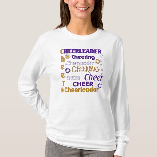 Lila, Gold und weißer Cheerleader-T - Shirt (Vorderseite)