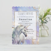 Lila Gold Unicorn Einladung (Stehend Vorderseite)