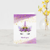 Lila Gold Unicorn Kinderdusche Vielen Dank Karte (Gelbe Blume)