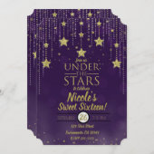 Lila & Gold unter den Sternen Starry Sweet 16 Einladung (Vorne/Hinten)