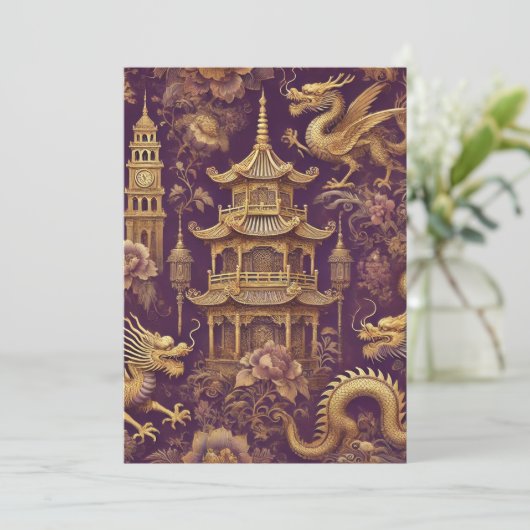 Lila & Gold Viktorianisch Chinoiserie Einladung (Stehend Vorderseite)