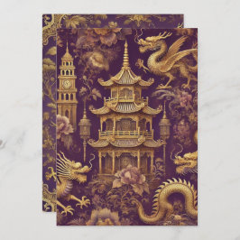 Lila & Gold Viktorianisch Chinoiserie Einladung