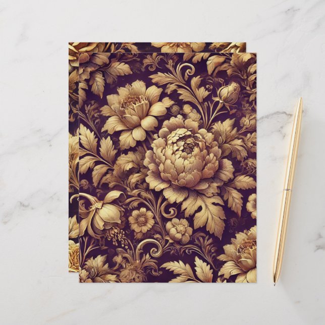 Lila & Gold Viktorianische Florals Scrapbook Paper (Vorderseite/Rückseite Beispiel)