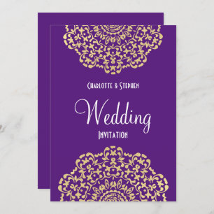 Lila Gold Vintag Inspiriert Spitzenklasse Hochzeit Einladung