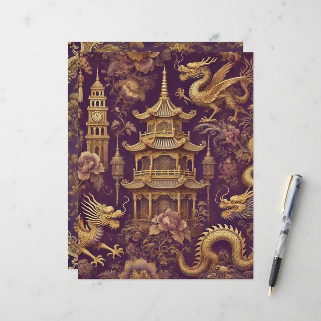 Lila & Gold Vintage Chinoiserie Scrapbook (Vorderseite/Rückseite Beispiel)