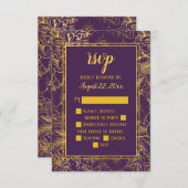 Lila | Gold Vintage Rose Blumenbeilage RSVP Karte (Vorne/Hinten)