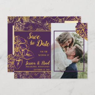 Lila   Gold Vintages florales Foto Save the Date Ankündigungspostkarte