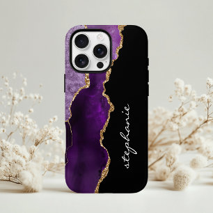 Lila Gold Watercolor Agate Personalisiert Case-Mate iPhone Hülle