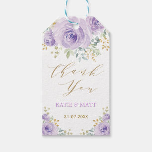 Lila Gold Watercolor Floral Wedding Party Favorite Geschenkanhänger