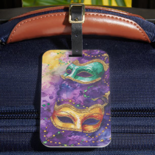 LILA GOLD WATERCOLOR MARDI GRAS MASCHEN GEPÄCKANHÄNGER