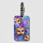 LILA GOLD WATERCOLOR MARDI GRAS MASCHEN GEPÄCKANHÄNGER (Vorderseite Vertikal)