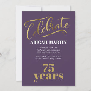 Lila Gold Weiße 75. Geburtstagsfeier Einladung