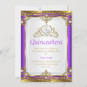 Lila Gold Weiße Perle Prinzessin Quinceanera Einladung