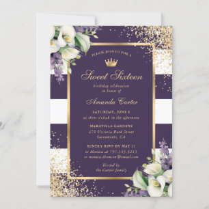 Lila Gold White Calla Lily Sweet 16 Geburtstag Einladung