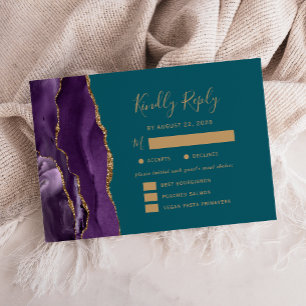 Lila Goldachat Essen Optionen Türkise Hochzeit RSV RSVP Karte